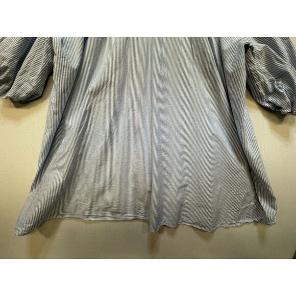 Zara Womens Shirt Blouse Button Down Sz S White Blue Striped Balloon Half Sleeve - Picture 10 of 10